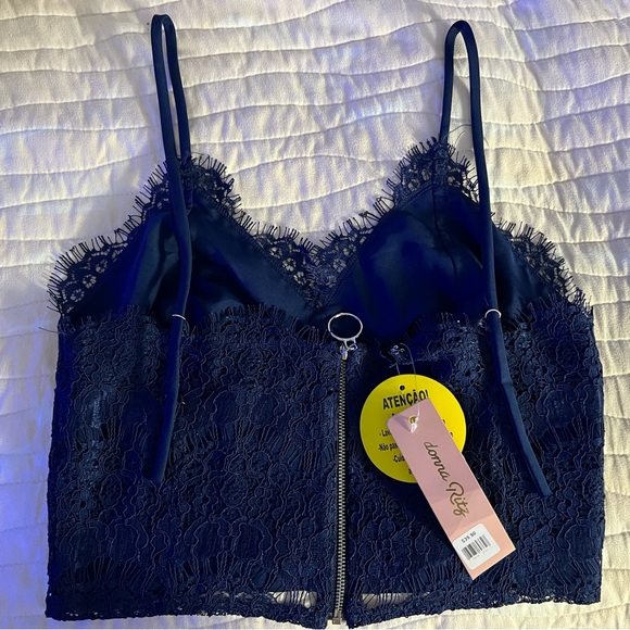 Donna Ritz Navy Blue Lace Bralette Made in Brazil Size 38 NWT - Picture 2 of 6